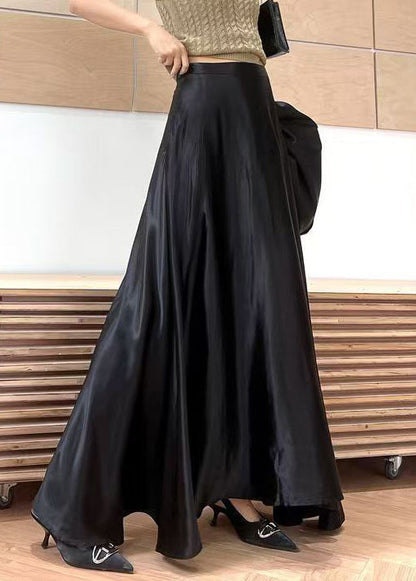 New Black High Waist Silk Maxi Skirts Summer