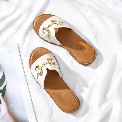 Summer Handmade Cowhide Leather Slippers
