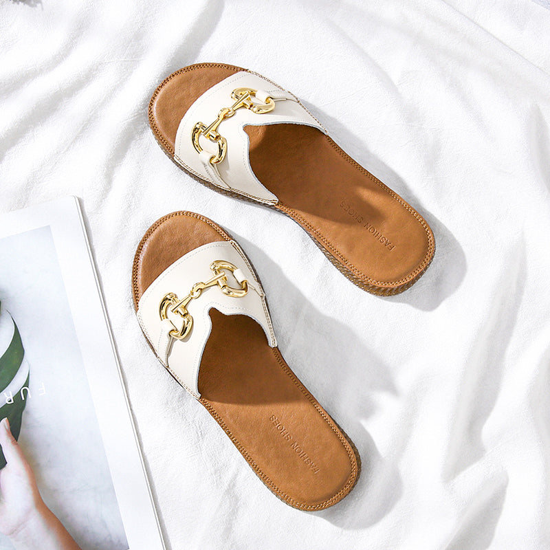 Summer Handmade Cowhide Leather Slippers