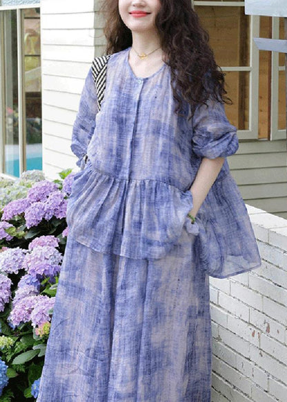 Purple Tie Dye Cardigans and Spaghetti Strap Dress Two Pieces Set Spring