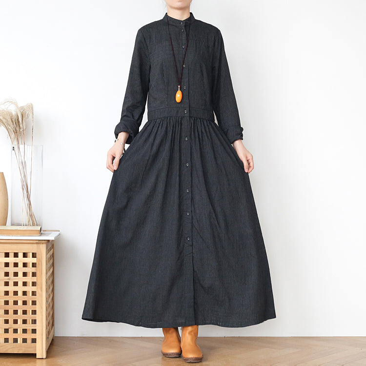 Autumn Cotton Stripe Loose Dress