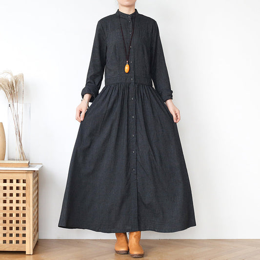 Autumn Cotton Stripe Loose Dress
