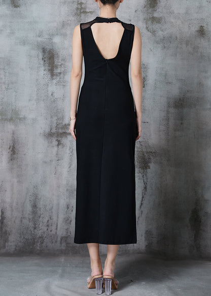Black Backless Cotton Wraped Dresses Sleeveless