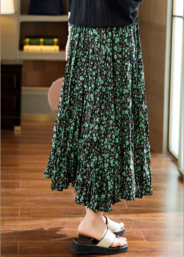 Coffee Print Elastic Waist Chiffon Maxi Skirts Summer