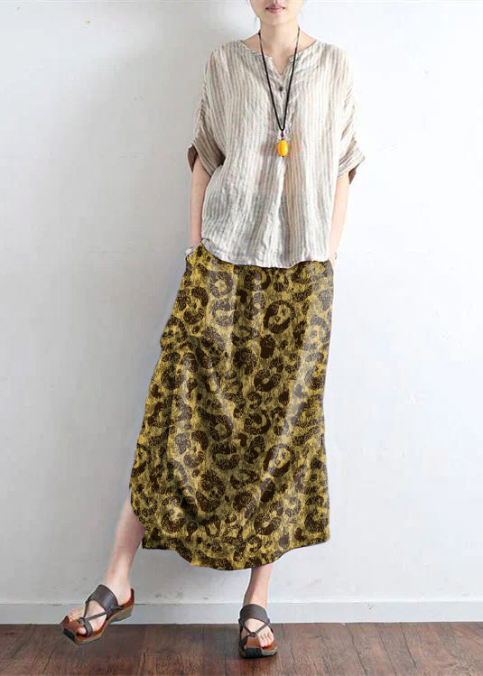 Brick Red Oversized Linen Skirts Asymmetrical Design Elastic Waist Long Skirt