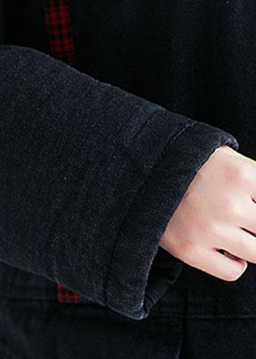 Unique Denim Black Fine Coats Inspiration Hooded Patchwork Outwears