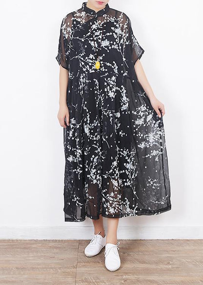 Black Silk Dresses Sleeve Short Sleeve Maxi Summer Dresses