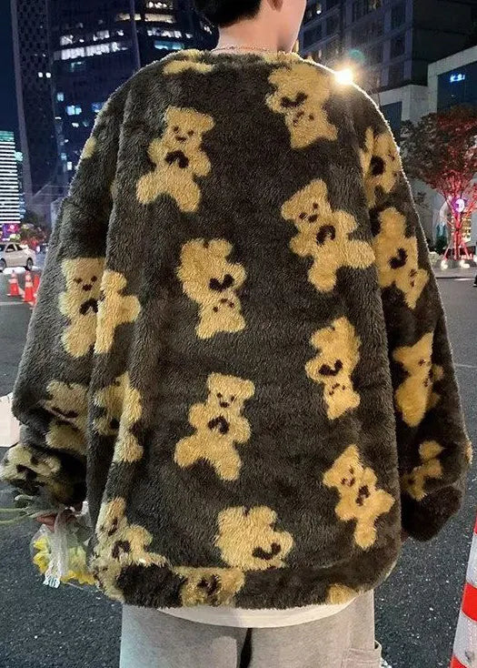 New White O Neck Little Bear Fluffy Sweatshirt Pajamas Winter
