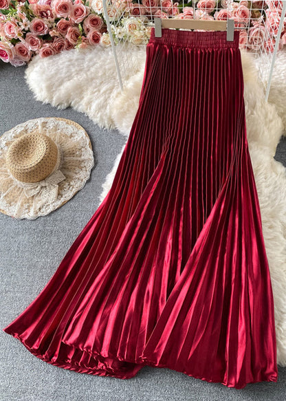 Mulberry Satin Elastic Waist Pleated Skirts Spring