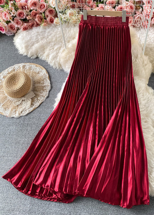 Mulberry Satin Elastic Waist Pleated Skirts Spring