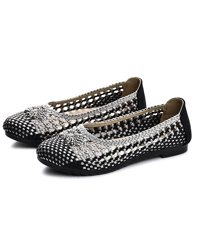 Handmade Pointed Toe Flat Shoes for Beige Chocolate Knit Fabric Flats