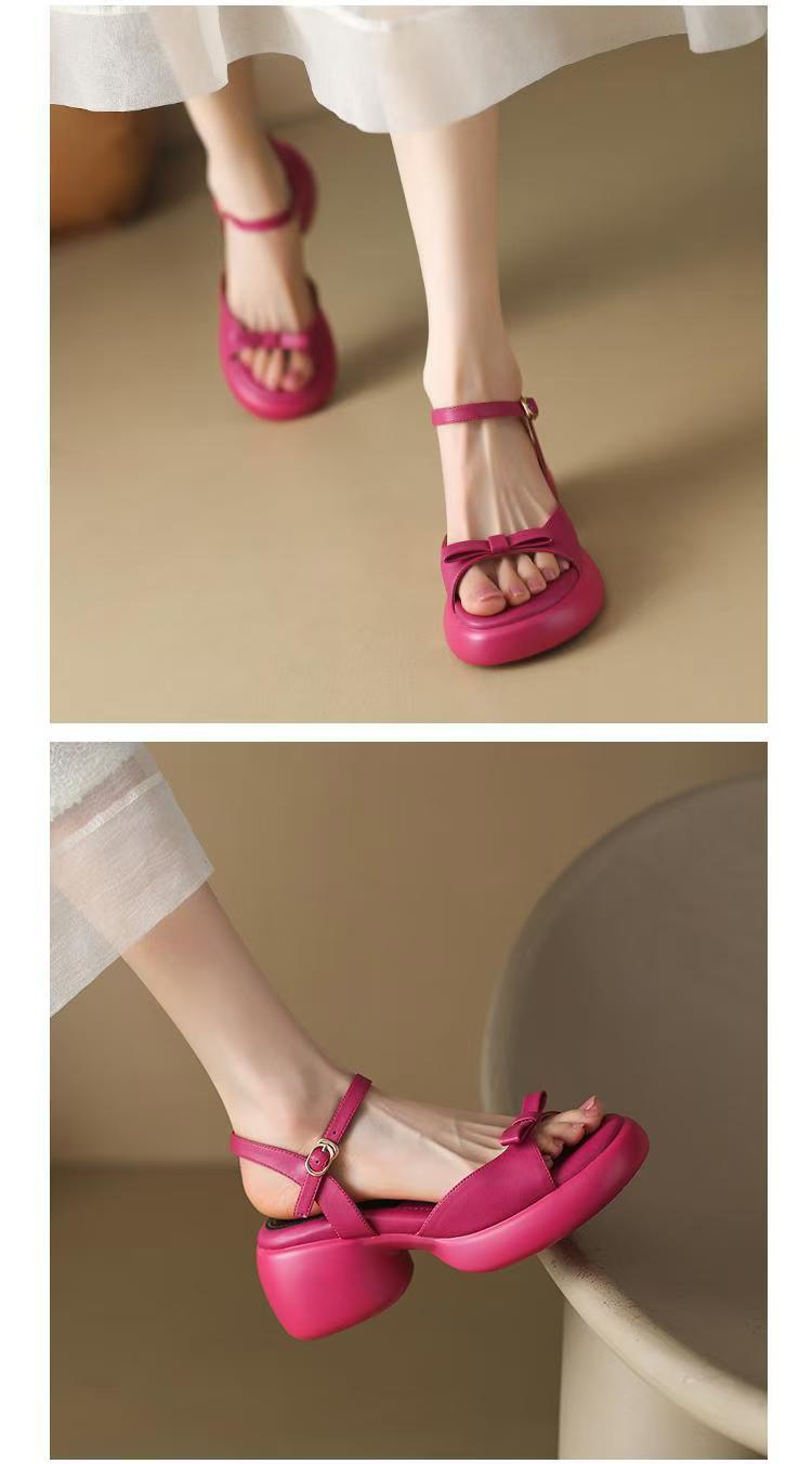 Rose Peep Toe Splicing Chunky Slide Sandals
