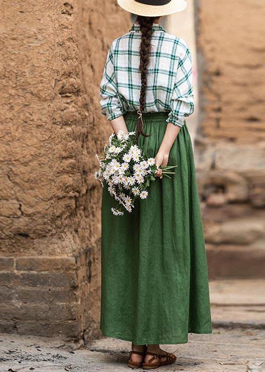 Green Elastic Waist a Line Skirts Summer Linen