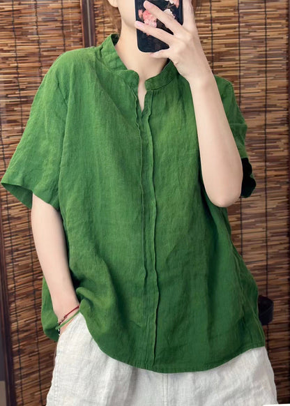 Yellow V Neck Patchwork Linen Shirts Summer