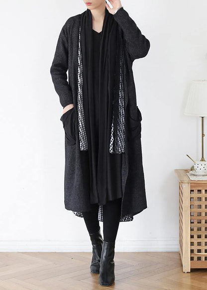 Comfy Gray Knitted Coat Fall Patchwork Knitwear
