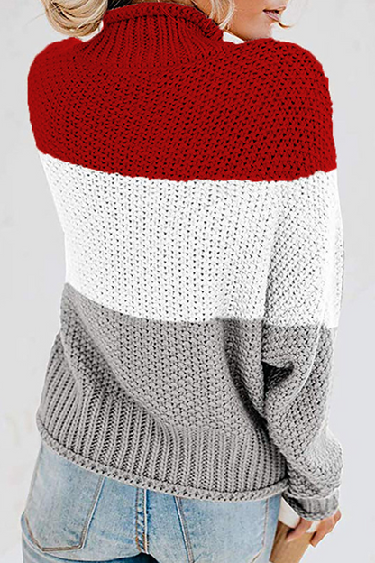 Patchwork Contrast Turtleneck Tops(7 Colors)