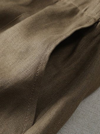 Color Elastic Waist A-line Linen Skirt