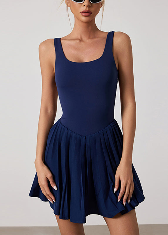 Navy Backless Yoga Tennis Pleated Dress