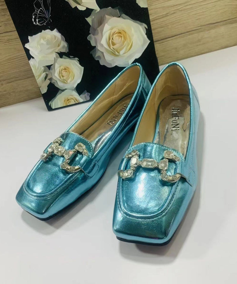 Rose Zircon Faux Leather Square Toe New Flats