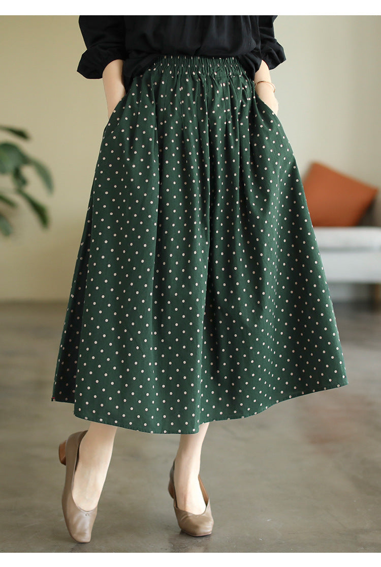 Literary Temperament High Waist Polka Dot Skirt