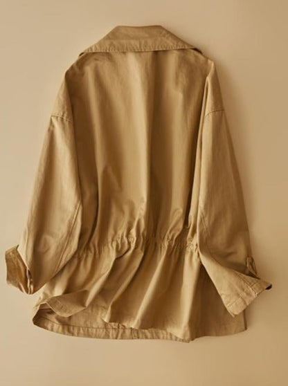 100% Natural Fabric Color Windbreaker Long Sleeve Coat in One-size