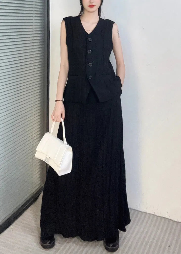 Boutique Grey V Neck Waistcoat and Skirts Two Pieces Set Sleeveless