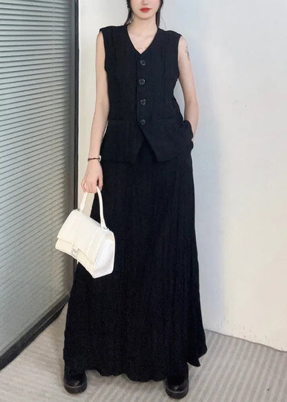 Boutique Grey V Neck Waistcoat and Skirts Two Pieces Set Sleeveless