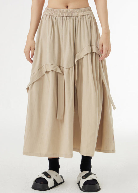 Boutique Apricot Asymmetrical Pockets Patchwork Silk Cotton Skirts Summer