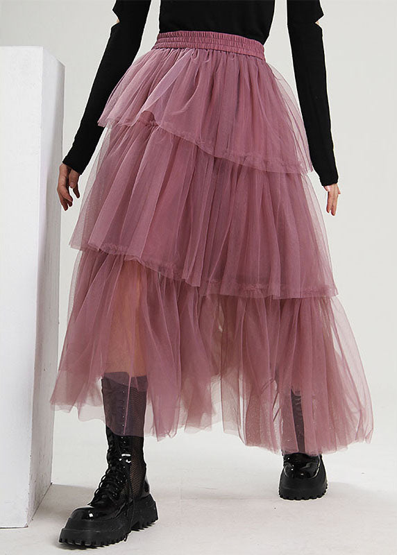 Style Purple High Waist Patchwork Tulle Skirts Spring