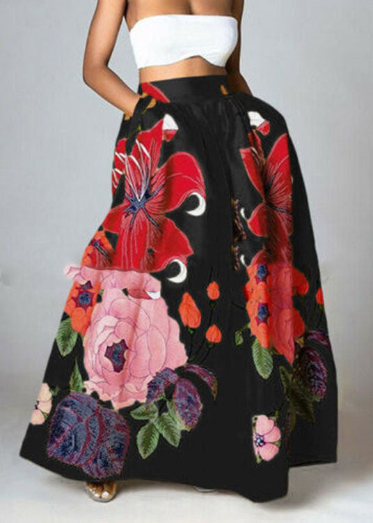 Yellow High Waist Pockets Print Cotton a Line Skirt Summer