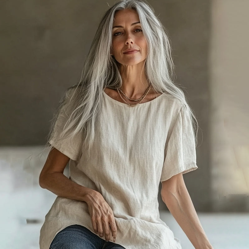 Vintage Crew Neck Cotton Linen Comfy Shirt elevenforest