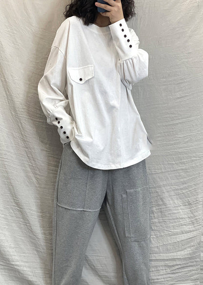 Handmade White Low High Design Cotton Sweatshirts Tracksuits Long Sleeve