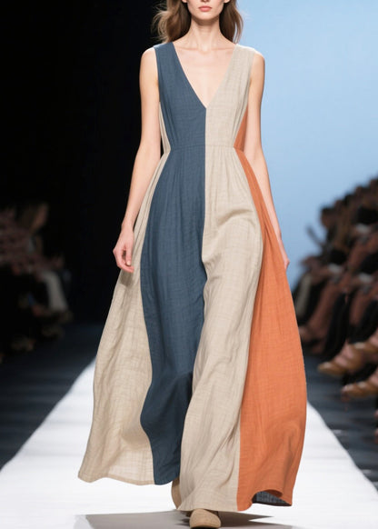 Multicolour Exra Large Hem Cotton Long Dresses Summer