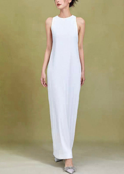Original White O Neck High Waist Cotton Dress Sleeveless