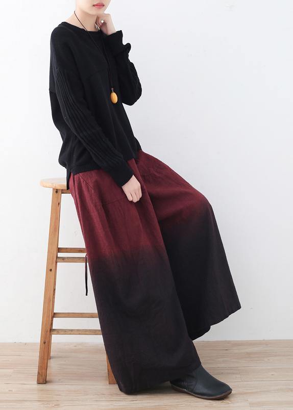 Winter Red New Literary Retro Drawstring Loose Wide Leg Skirt Pants