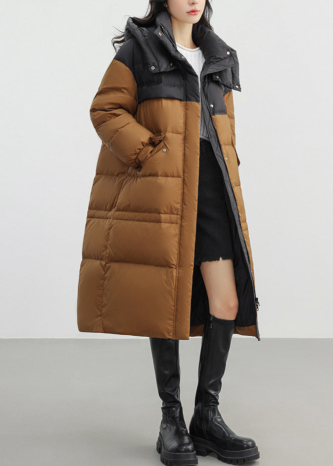 Coffee Oversized Patchwork Duck Down Puffers Jackets Winter
