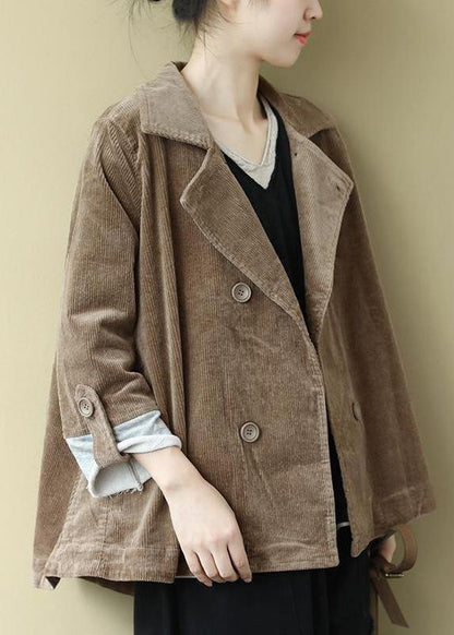 Notched Fine Spring Coats Blouses Khaki Loose Outwear