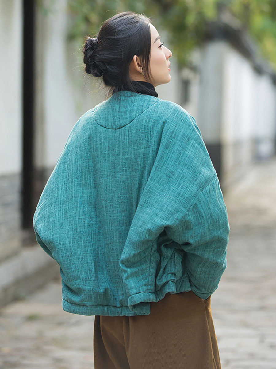 Winter Artsy Worn Button Pocket Linen Coat