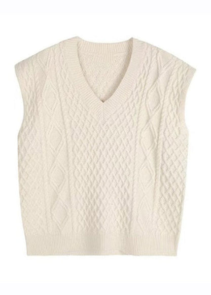 Apricot V Neck Cozy Cable Cotton Knit Cardigans Sleeveless