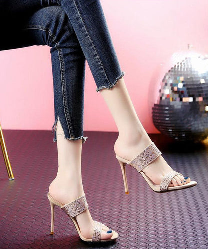 Apricot Zircon Stiletto Peep Toe High Heel Slippers