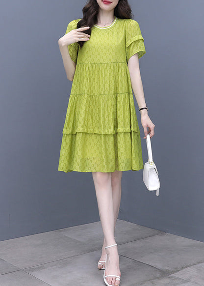 Fluorescent Green O-neck Graphic Patchwork Mid Dress Summer