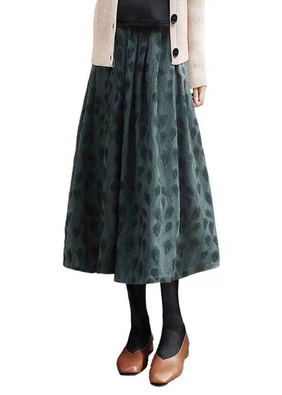 Green Wrinkled Jacquard Patchwork Cotton Skirt Spring