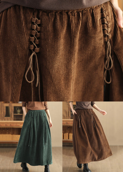 Coffee Lace Up Corduroy Skirts High Waist