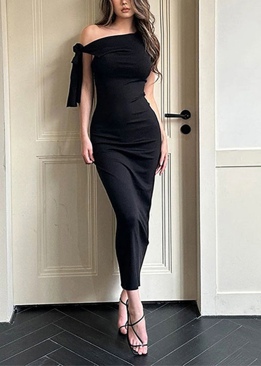 Black One Shoulder Maxi Dress Sleeveless