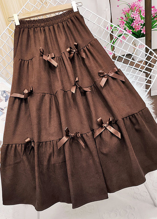 Brown Elastic Waist Butterfly Corduroy Skirt Winter