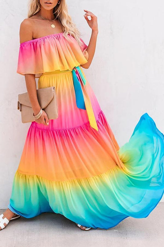 Off Shoulder Rainbow Dress