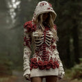 Comstylish Women's Vintage Skeleton Red Rose Art Knit Mini Sweater Dress