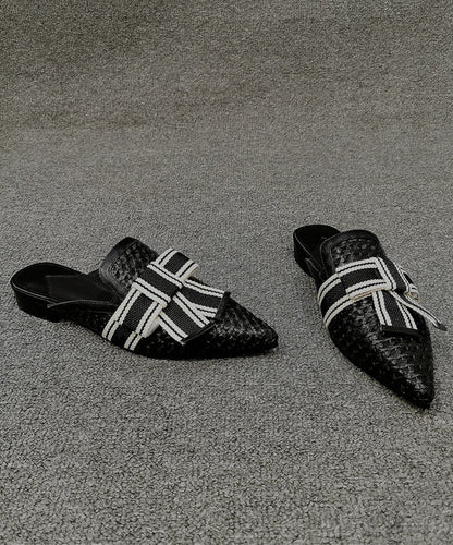 Black Bow Splicing Slide Sandals Pointed Toe