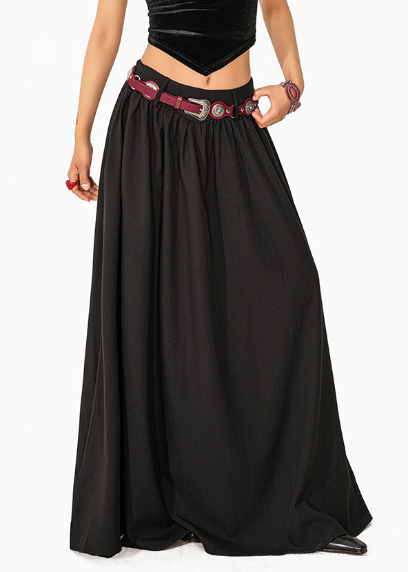 Black Elastic Waist a Line Skirt