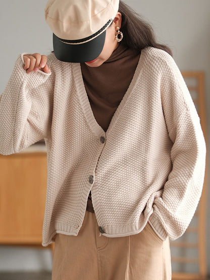 Winter Artsy Knitted Button Hemming Sweater